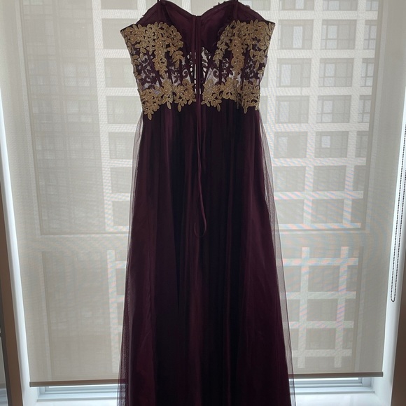 Strapless Burgundy Corset Dress - Picture 3 of 4